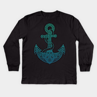 Anchor - Sea Blue Ombre Kids Long Sleeve T-Shirt